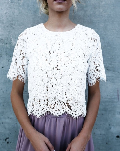 Fashion Women Loose Short Sleeve Tops Lace Floral Short Sleeves Blouse Shirt Casual Lace Tops Shirt