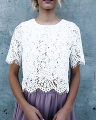 Fashion Women Loose Short Sleeve Tops Lace Floral Short Sleeves Blouse Shirt Casual Lace Tops Shirt