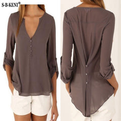 Fashion Women Blouse & shirt Plus Size S-5XL kimon Female long sleeve chiffon blouse Chic Elegant Lady Loose Tops chiffon shirt