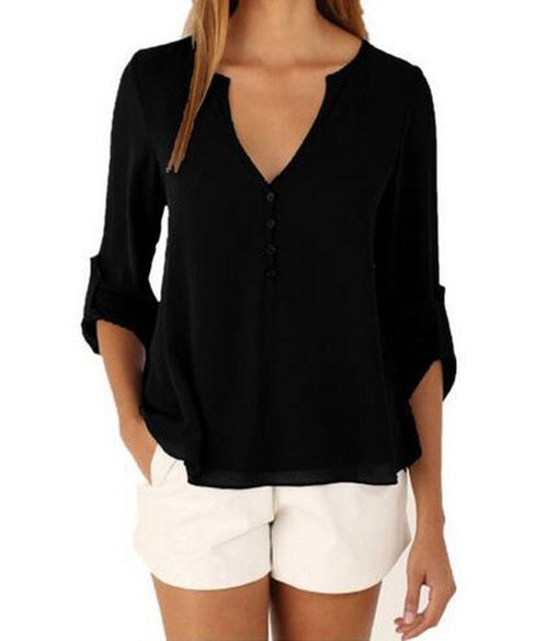 Fashion Women Blouse & shirt Plus Size S-5XL kimon Female long sleeve chiffon blouse Chic Elegant Lady Loose Tops chiffon shirt