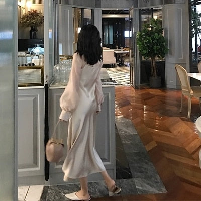 Summer Women Backless Sexy Ice Silk Smooth  Strap  Casual Solid Color Sleeveless Beach  Party  Club Dress