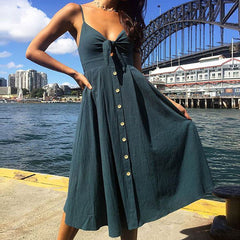 Sexy Bow Backless Polka Dots Print Beach Summer Dress Women 2019 Cotton Deep V Neck Buttons Red White Off Shoulder Midi Dresses