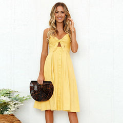 Sexy Bow Backless Polka Dots Print Beach Summer Dress Women 2019 Cotton Deep V Neck Buttons Red White Off Shoulder Midi Dresses